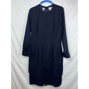 Vintage Bill Blass Women's Size 8 Black Long Sleeve 100% Wool Straight Dress